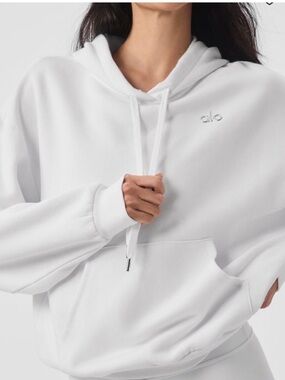 ALO Yoga White Hooded Crew Sweatshirt